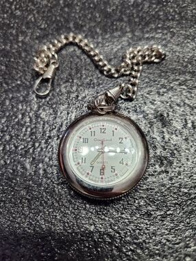 GreenLand Silver Pocket Watch - White Dial Quartz NEW BATTERY